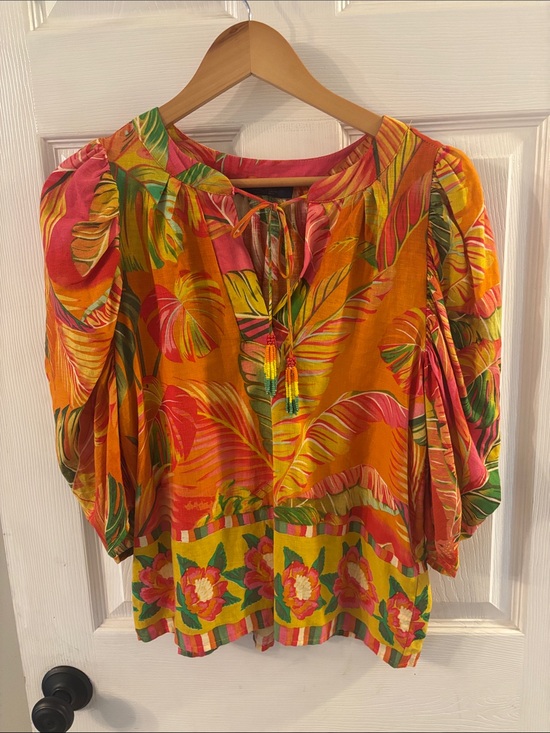RACHEL Rachel Roy Tops - RACHEL Rachel Roy Orange Tunic with Pink and Green Tropical Print